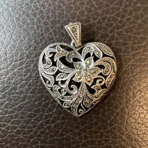 Marcasite Heart Charm in Sterling Silver